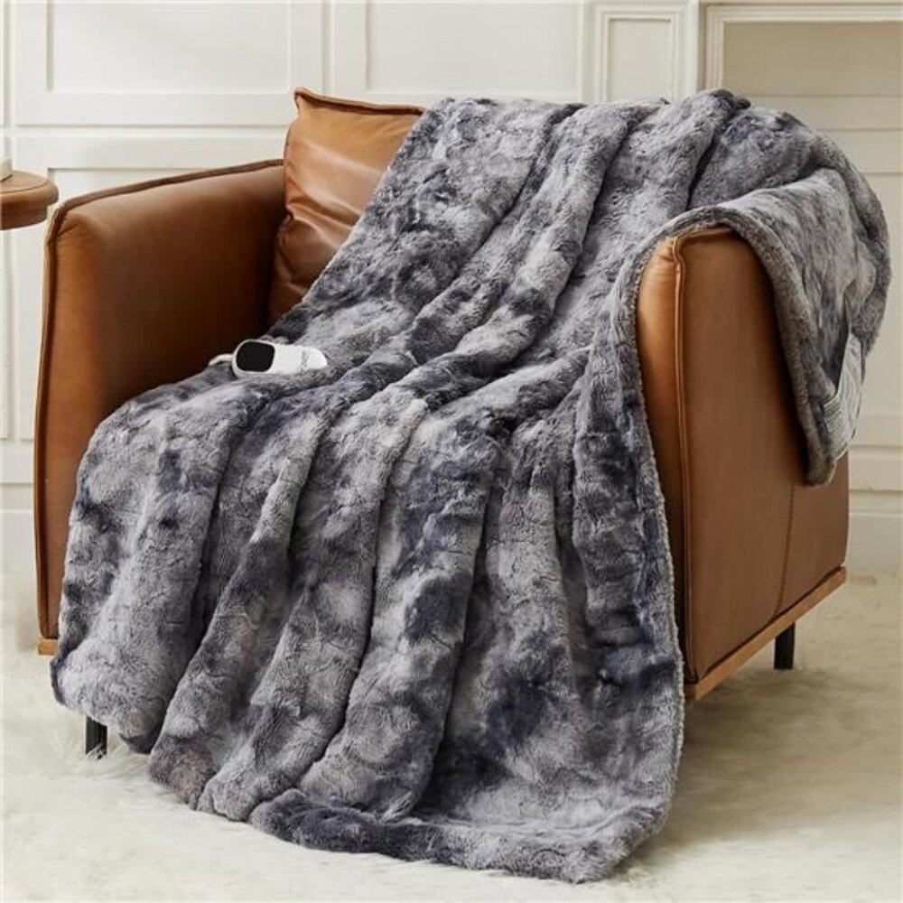 Electric Heated Blanket Throw Faux Fur Sherpa 10 Heat Levels Auto Off 50x60